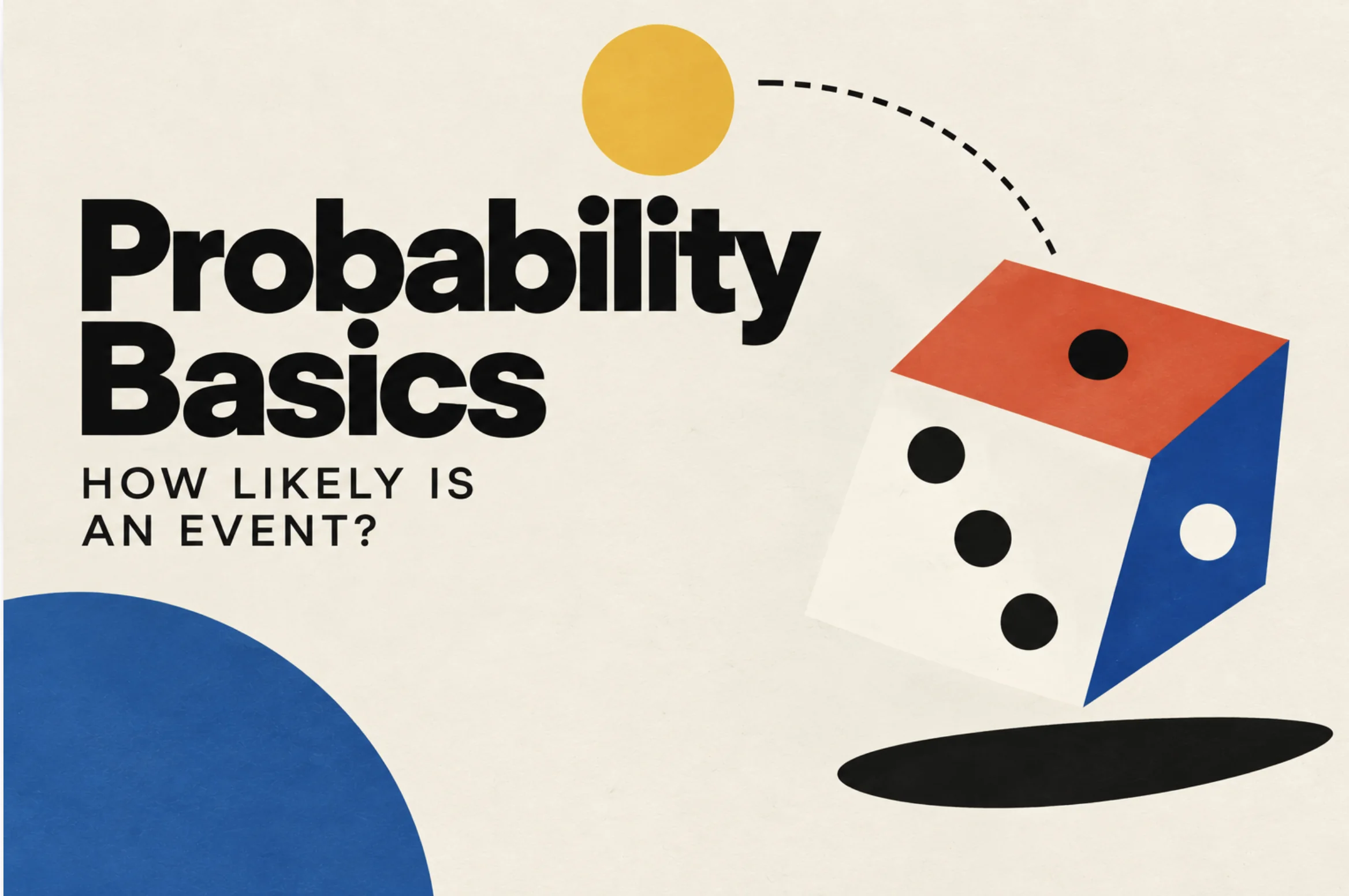Probability Basics: how likely is an event? A tumbling die in bold geometric shapes